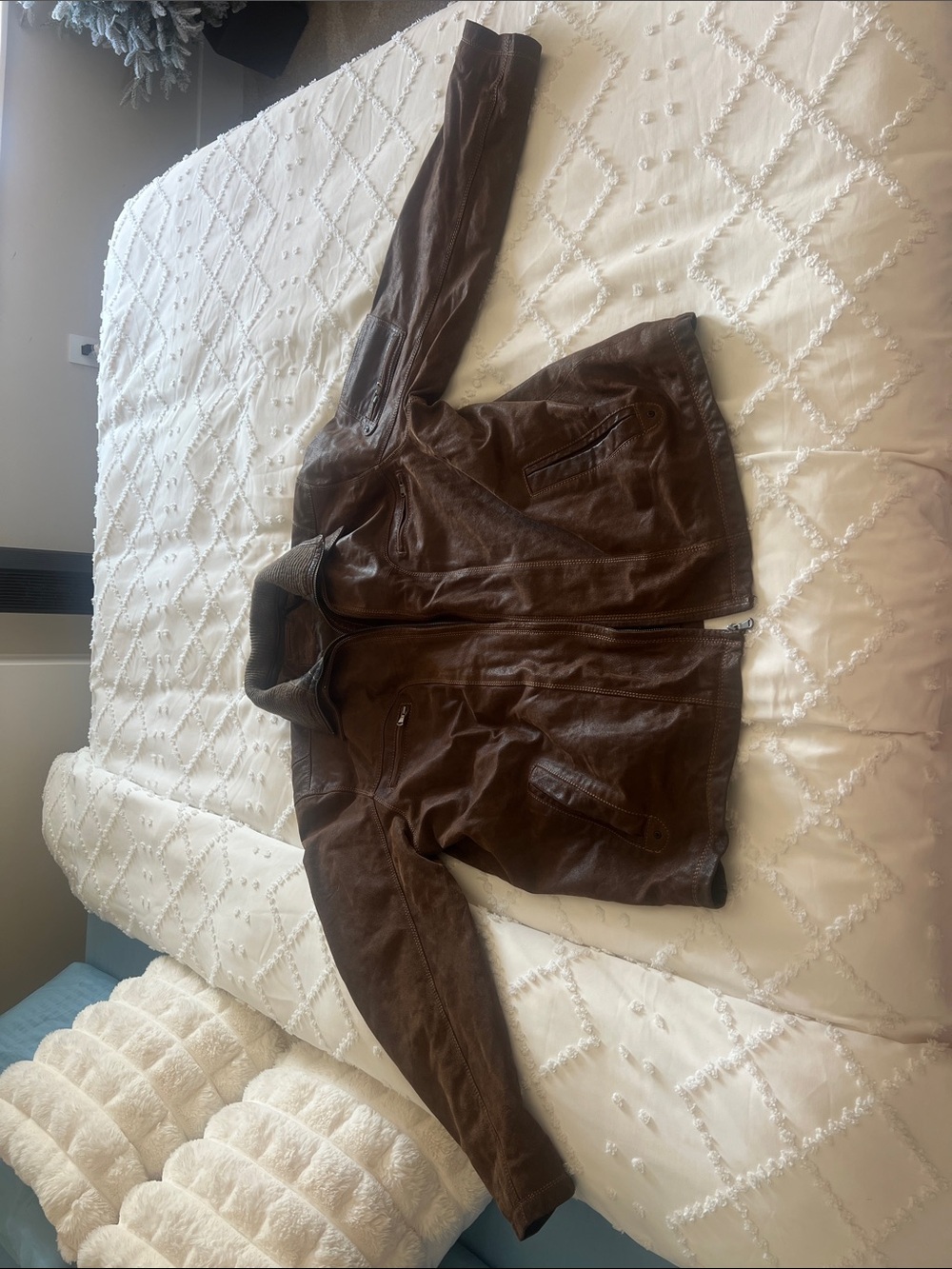 Roundtree & Yorke Men's Dark Brown Leather Bomber Jacket